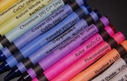 Crayons with labels showing the chemicals used to make up the