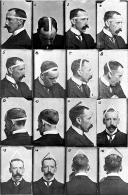 drtuesdaygjohnson:  ca. 1902, [Panel of 18 photographs of phrenologist
