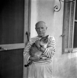 micaceous:  Pablo Picasso and his cat in his house in Vallauris,