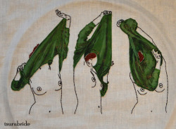 tsurubride: Tug O’ War No. 1 embroidery with hand painted leather