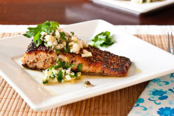 phoods:  (via Coriander Crusted Salmon with Fennel Salsa Verde