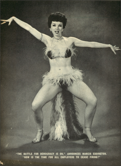 1950sunlimited: Marcia Edgington shakes a tail feather in a 1955