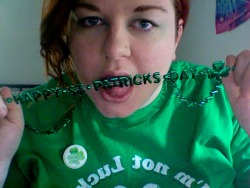 vylettesdomain:  I know it is a day early but I had to wear my St. Patty’s day finery to work today and thought I’d share! KISS ME I’M IRISH!! &lt;3 &lt;3       I think I may have to do an “Eat Me I’m Irish” photo shoot later ;)