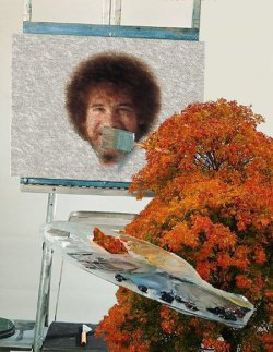 collegehumor:   Happy Little Tree Painting Bob Ross   Blowing