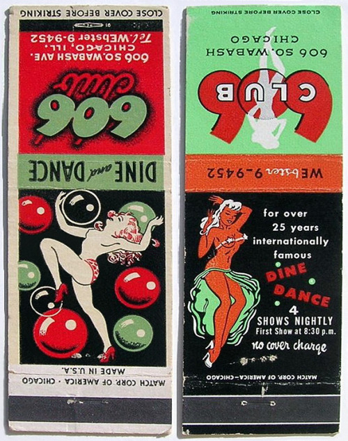 Vintage matchbook covers for the ‘606 Club’ in downtown Chicago..