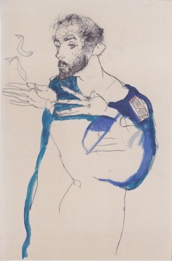 Gustav Klimt im blauen Malerkittel (Klimt in a light blue smock),