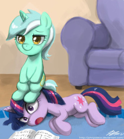 Filly Lyra sitting on Filly Twilight’s head. 2nd pic: Just