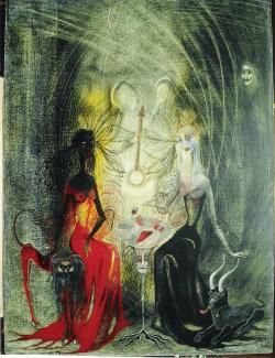 foxesinbreeches:  Brujas juegan al cubilete by Leonora Carrington