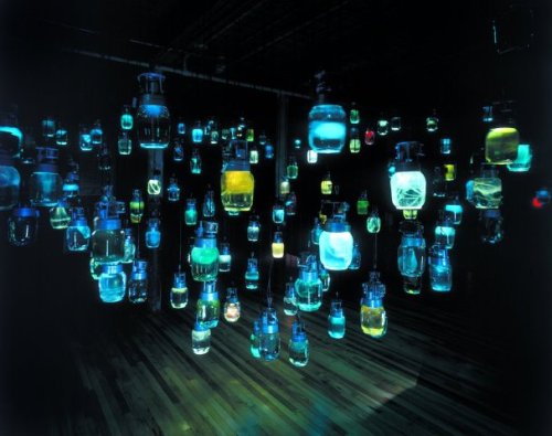 massmoca:    FLASHBACK FRIDAY: Do you know who created these eerie jars of light for us, and when?   Update: Thanks for answering, as always! This piece is called “Room of the Host” and is by artist Lim Young-Sun. It was featured in our 2000 exhibit