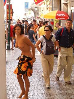 publiclyindecent:  http://publiclyindecent.tumblr.com/ haha I love the the look on the woman with the backpacks face! 