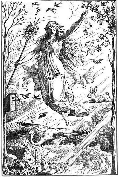 randomfives:  “Ostara” (aka Ēostre/Ēastre) by Johannes Gehrts (1884) http://en.wikipedia.org/wiki/Johannes_Gehrts