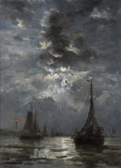 artandopinion:  Fishing Boats by Moonlight Hendrik Willem Mesdag