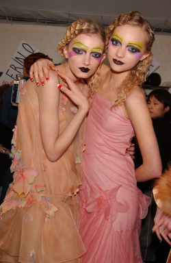 Lily Donaldson & Gemma Ward backstage John Galliano Fall