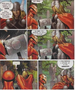 I love how Iron Man&rsquo;s face in the last panel seems to have changed to :[  when compared to the other panels.