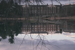 embracethelens:  adams hall in the puddle, bates college, lewiston,