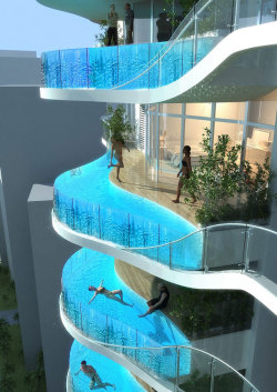 laughingsquid:  Glass Balcony Pools for Indian Luxury Condo Building