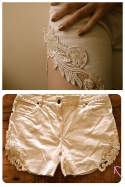 truebluemeandyou:  DIY Cut Off Jean Lace Shorts. Another easy