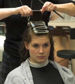 &ldquo;No honey, i won&rsquo;t unlock you before the perm is done.&rdquo;  &ldquo;Look, how cute you&rsquo;re now.&rdquo;