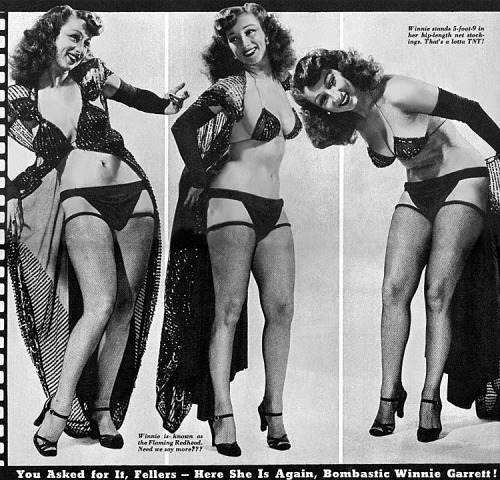 You Asked for It, Fellers – Here She Is Again!.. Bombastic Winnie Garrett appears in another pictorial page from an unidentified 50’s-era Men’s magazine..