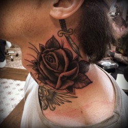 fuckyeahtimhendricks:  Rose tattoo on the neck today - super fun - tim hendricks