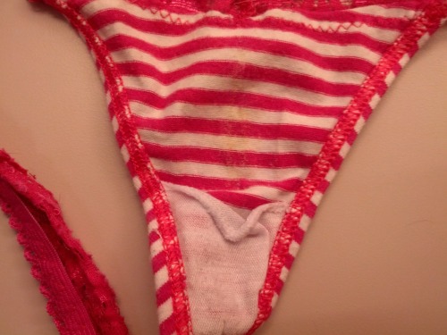 ransom69 submitted: Girlfriend’s stained panty. Got her wet during some online chat conversation at work.