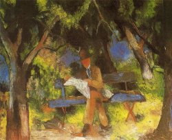 poboh:  Man Reading in a Park, 1914, August Macke. German Expressionist