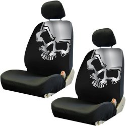 Front Low Back Car Truck SUV Bucket Seat Covers - Grey Skull