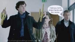 sherlockholdingpairsofthings:  This is technically a true story.  Sherlock Holding Pairs of Things Week: Day 4