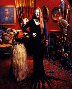 lost-carcosa:Gillian Anderson as Morticia Addams. Photographed