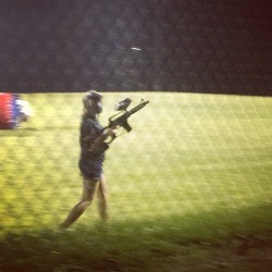 Paintballin’ in shorts. Yeah, and I didn’t get hit