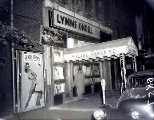 A vintage 50’s-era photo highlights an appearance by Lynne O'Neill at the ‘Village Paradise’ nightclub, in NYC’s Greenwich Village..