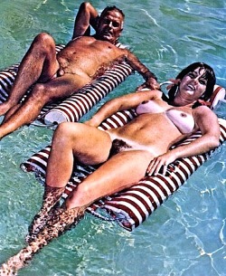 nudiarist:  Vintage nudist photo - striped floats 