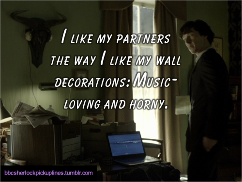 bbcsherlockpickuplines:  â€œI like my partners the way I like my wall decorations: Music-loving and horny.â€ 