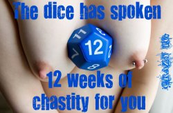 beingandrissatgcaptions:  The dice has spoken: 12 weeks of chastity