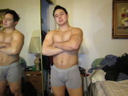 tightasian:  Musclegod Matt Ogus flexing in grey underwear.