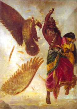 aweekofkindness:  Raja Ravi Varma - Seetha horrified seeing Ravana