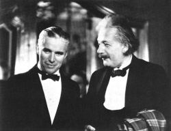 Charlie Chaplin and his guest, Albert Einstein, at the premiere