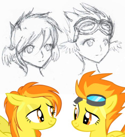 Very sloppily drawn hairstyles for Human Spitfire, for an upcoming