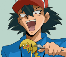 envythedarkness:  Ash eating pikachu bakura style.