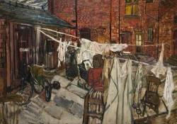 thorsteinulf:  John Bratby - Courtyard with Washing (1956) 