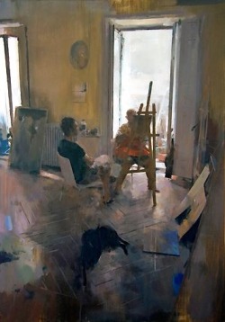 cheatingdeath:  Carlos San MillanEn el estudio de A.Oil on panel