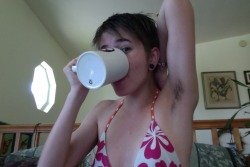 howling-cat-tongues:  Proud of my lovely pit hair.  Drinking