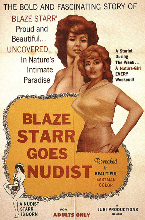  Blaze Starr Theatrical lobby poster for the 1962 Doris Wishman film: “Blaze Starr Goes Nudist”.. 