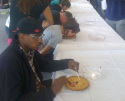 okatu:  pie eating contest? nah son free pie 