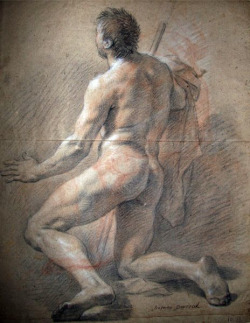 necspenecmetu:  Etienne Parrocel, Kneeling Male Nude, 18th century