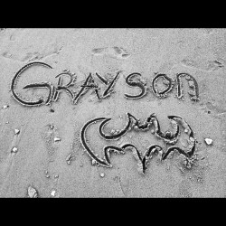 Grayson :) my awful #batman drawing #beach #sand  (Taken with