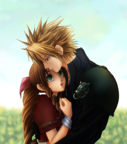 aerithbunny:  Cloud and Aerith, artist:  unknown 