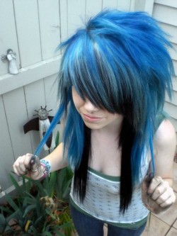 myteenageriot:  blue and black teased hair