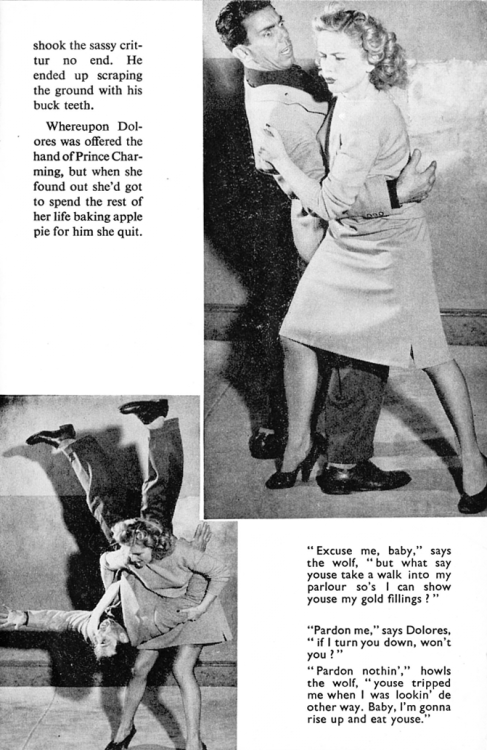 kronstadt21:  Delectable Dolores Marlins demonstrating the fine art of self-defence in stockings. From Span, October 1955. Vintage Scans