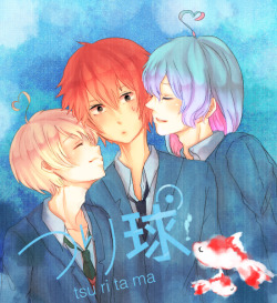 yaoi4nerds:  Haru, Yuki and Ulala from Tsuritama drawn by ぽこたん